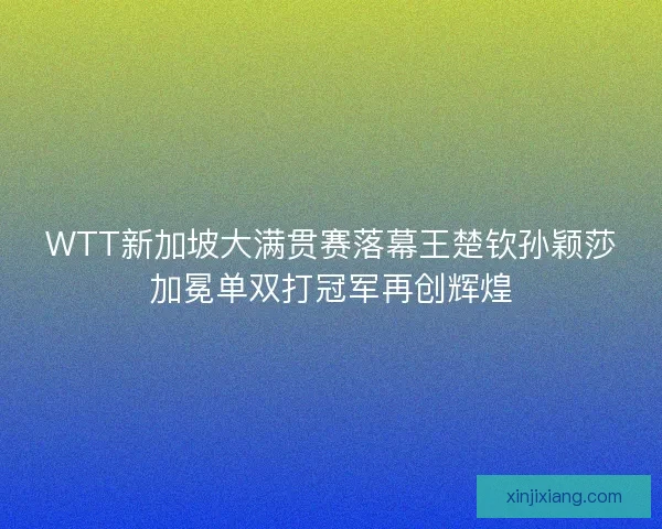 WTT新加坡大满贯赛落幕王楚钦孙颖莎加冕单双打冠军再创辉煌